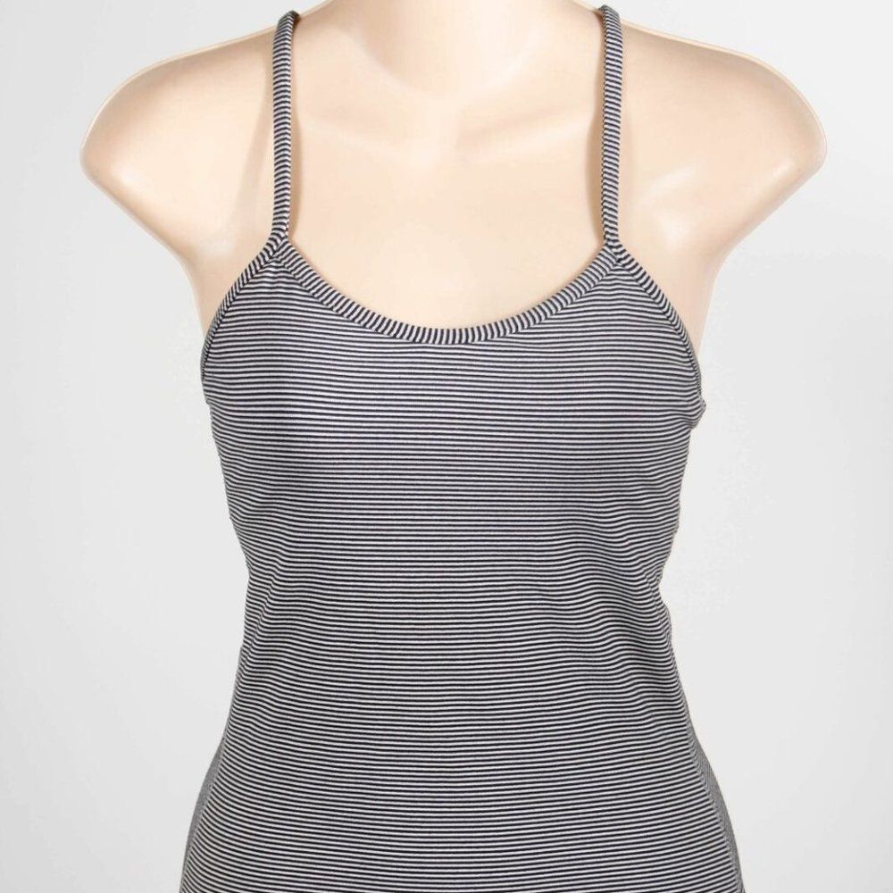 Lululemon Black White Women's Scoop Neck Striped Activewear Tank Top Sz 4